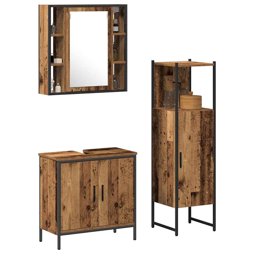 Bathroom Furniture Set with Door 3 pcs Brown 33 x 33 x 120.5 cm